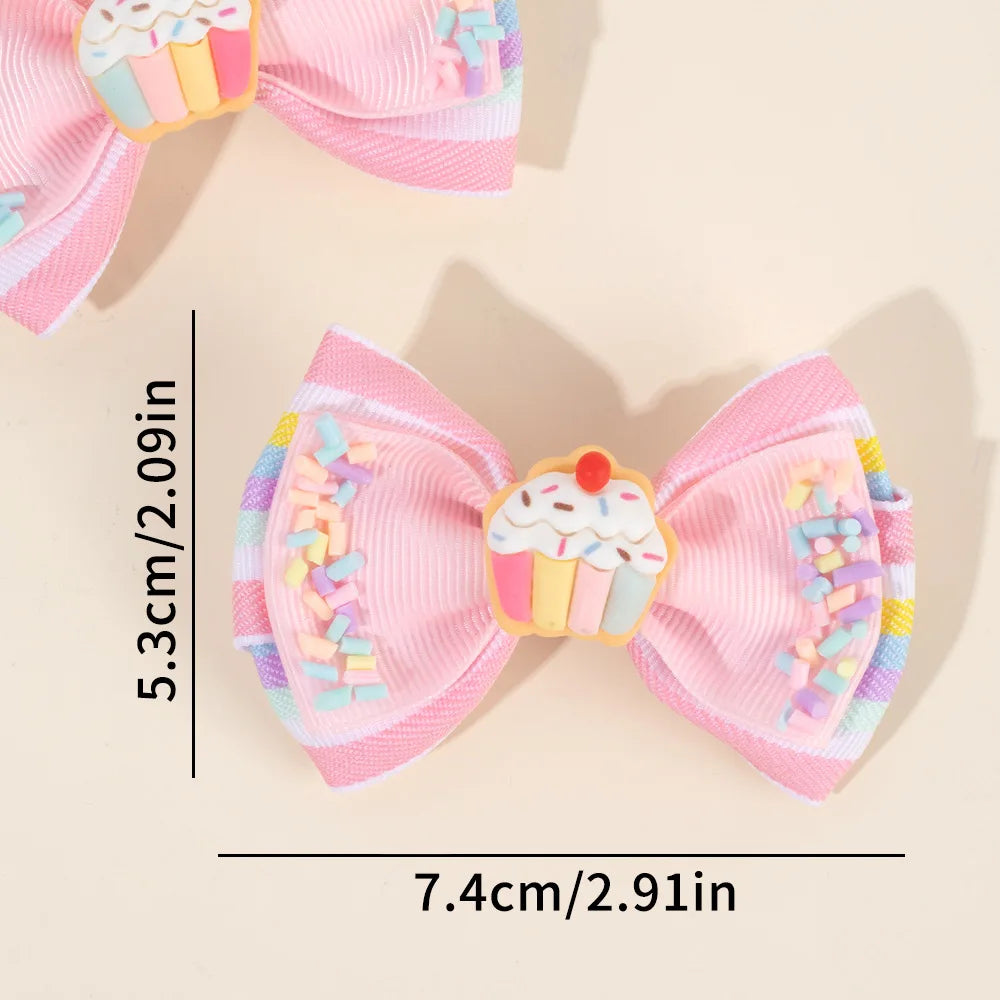 40pcs Baby Girls Ice Cream Hair Clips 3-Inch Rainbow Bowknot Striped Barrettes Bulk Kid's Hairpin Accessories Bulk Pack