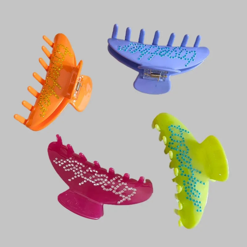 Summer Women Rhinestone Letter Hair Clip Summer Solid Color Custom Logo Acetate Hair Claws Luxury Hair Accessories For Party