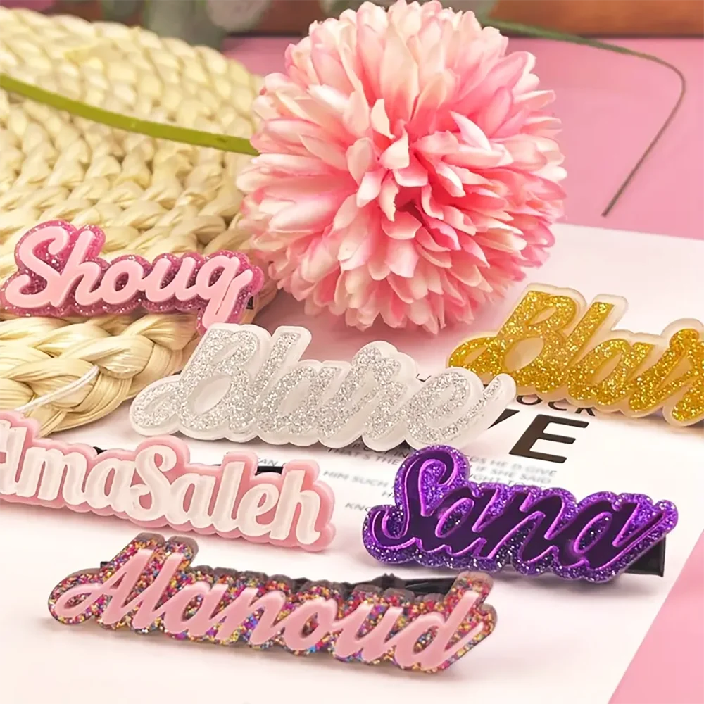 2025 Custom Name Acrylic Hair Duckbill Clip Personalized Iridescent DIY Letters Hair Clip for Women Gift Trendy Name Barrette