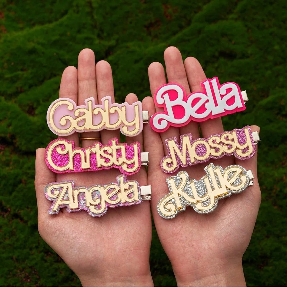 Fashion Acrylic Custom Name Sequin Decor Hair Clip Personalized Text Barrette Hairpins Women Girs Memory Headwear Jewelry Gift