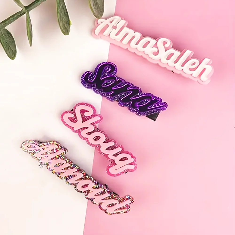 2025 Custom Name Acrylic Hair Duckbill Clip Personalized Iridescent DIY Letters Hair Clip for Women Gift Trendy Name Barrette